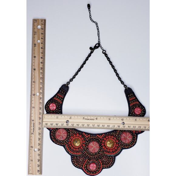 Vintage CHICOS Necklace Heavily Beaded Leather (?) Collar Statement Piece - Picture 7 of 7